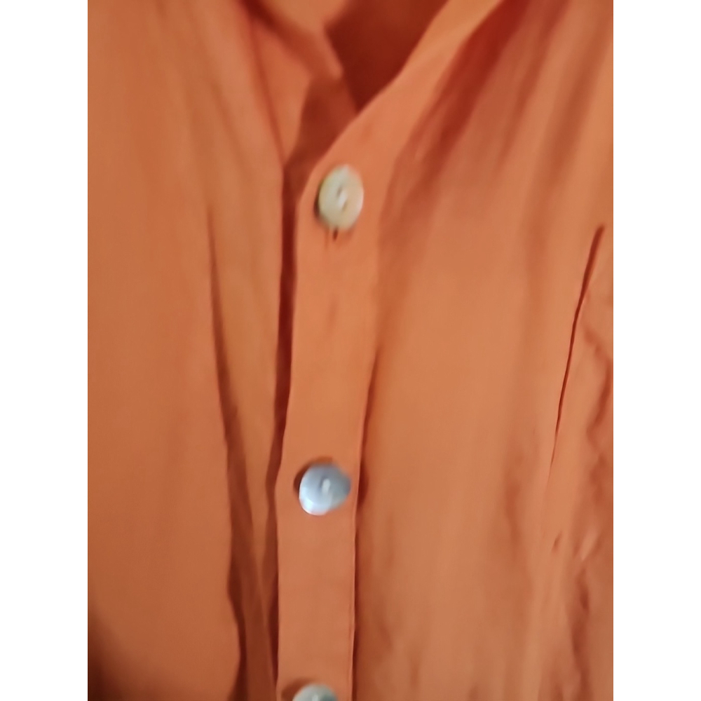 Flax Lagen Look Bright Orange Long Sleeve Button Down Shirt Size Medium - Picture 2 of 7